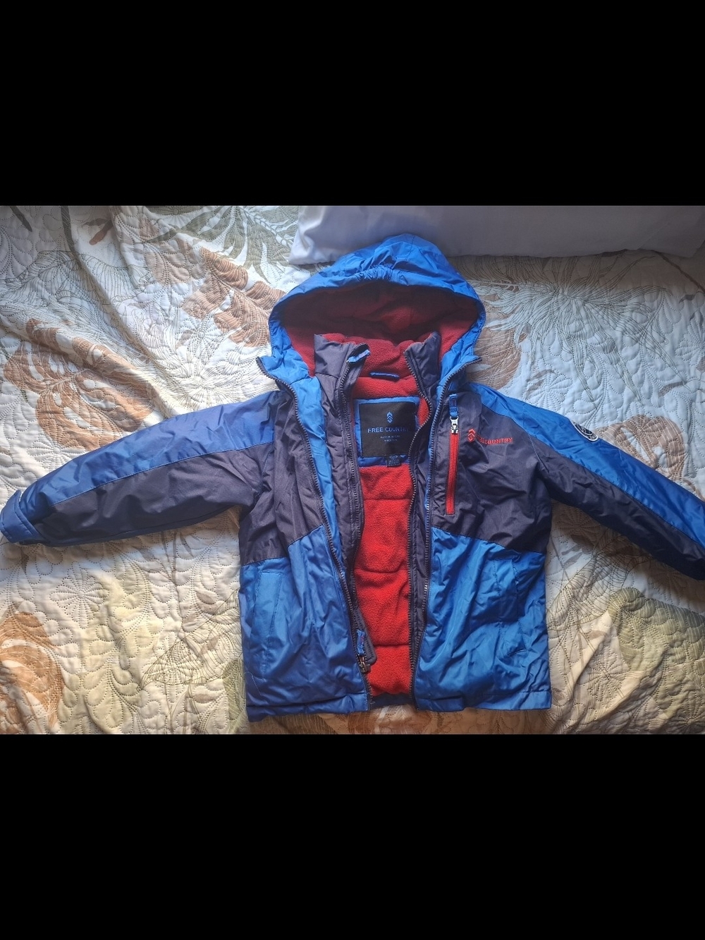 Kids Blue & Gray Insulated Jacket with Red Lining